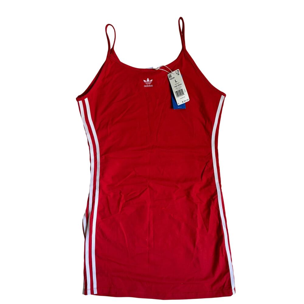 NWT adidas 3-Stripes Tank Mini Dress With Spaghetti Striped (Red) - Large